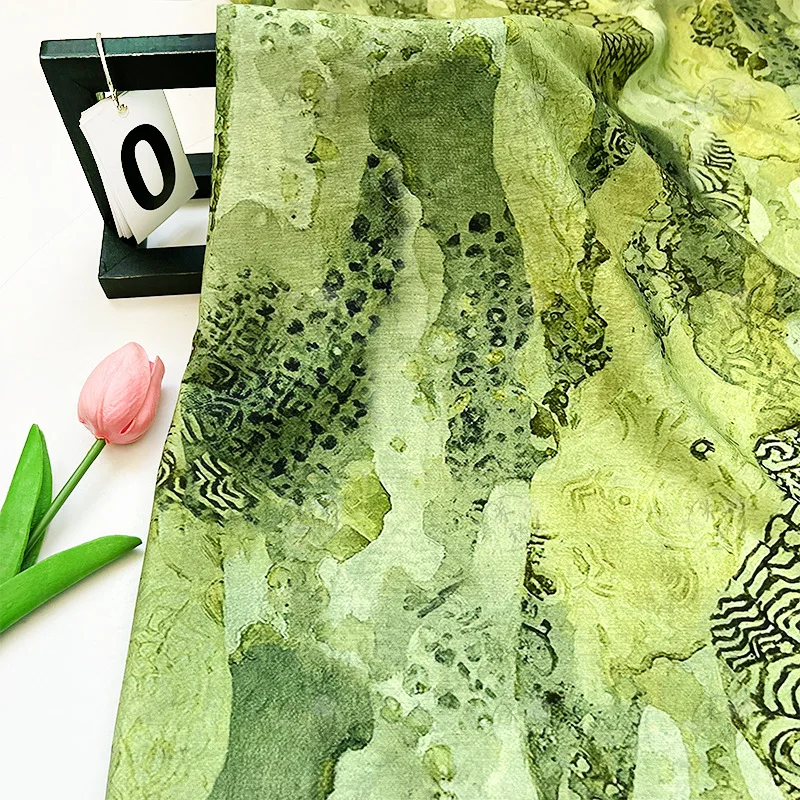 Silk Painting Dye - ผ้าฝ้ายพิมพ์ลายดิจิตอลสีเขียวแบบย้อมสีน้ำมัน ผ้าไหมฝ้ายเนื้อนุ่ม สำหรับทำชุดเดรส DIY ของตกแต่งบ้าน