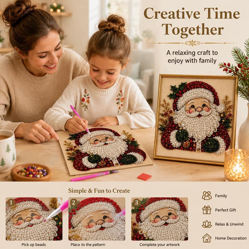 Art Craft For Kids - ชุดงานฝีมือ DIY ภาพปักลูกปัดรูปซานตาคลอสคริสต์มาส พร้อมกรอบตกแต่งผนัง ของขวัญคริสต์มาสสำหรับเด็กและผู้ใหญ่