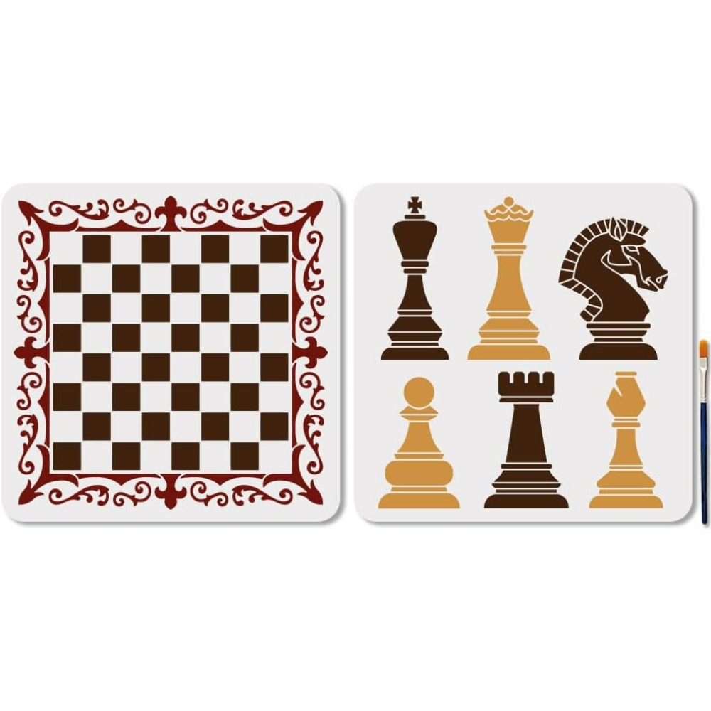 Art Craft Board - ชุดลายฉลุหมากรุก 2 ชิ้น ลายฉลุงานศิลปะบนกระดานหมากรุก ขนาด 11.8×11.8