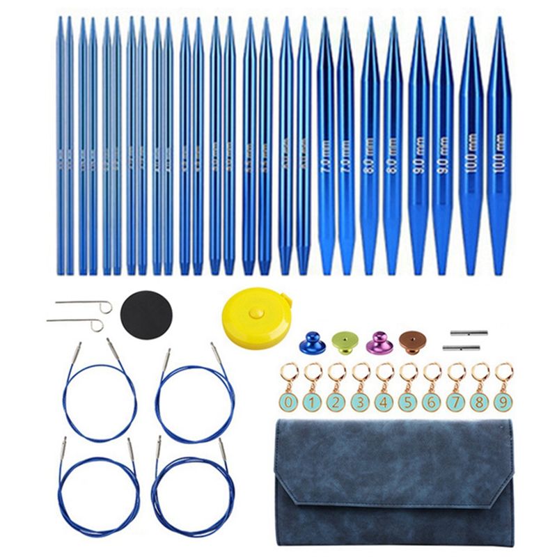 Knitting Needle Circular - ชุดเข็มถักโครเชต์อะลูมิเนียมแบบเปลี่ยนได้ A04G เข็มถักวงกลม ชุดอุปกรณ์ถักไหมพรม ชุดถักทอ