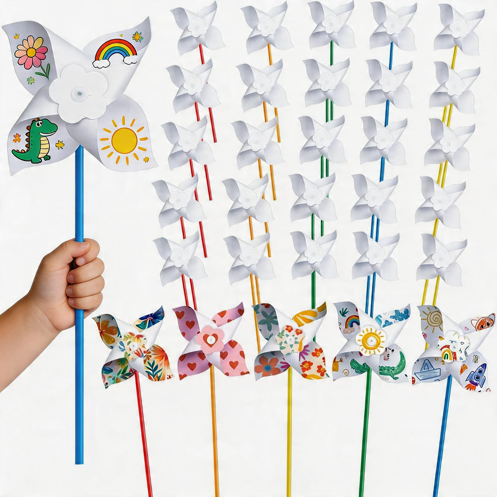 Art Craft Earth Day - พัดกระดาษ DIY 100 ชิ้น สำหรับเด็ก ระบายสีเอง