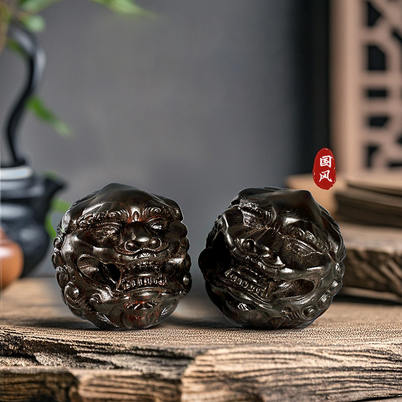 Art Craft Furniture - ลูกบอลนวดมือแกะสลักลายสิงโตตื่นรู้จากไม้จันทน์ดำจีน ของตกแต่งบ้าน งานศิลปะ ของสะสม ของขวัญสำหรับผู้ที่ชื่นชอบเวินวาน