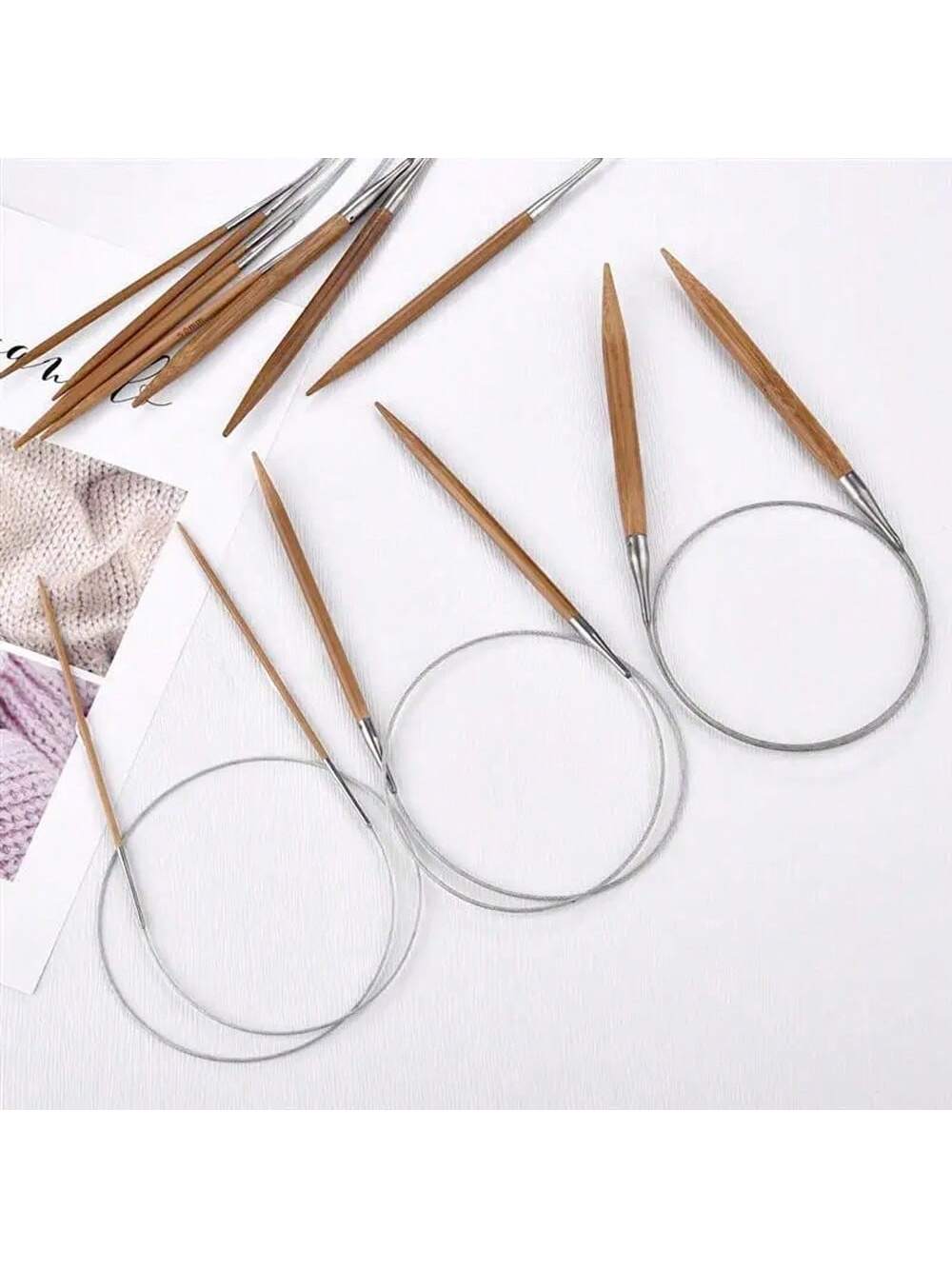 Knitting Needle Circular - 1 ชิ้น เข็มถักวงกลมไม้ไผ่ธรรมชาติขนาด 3.0-10 มม. พร้อมท่อสแตนเลส