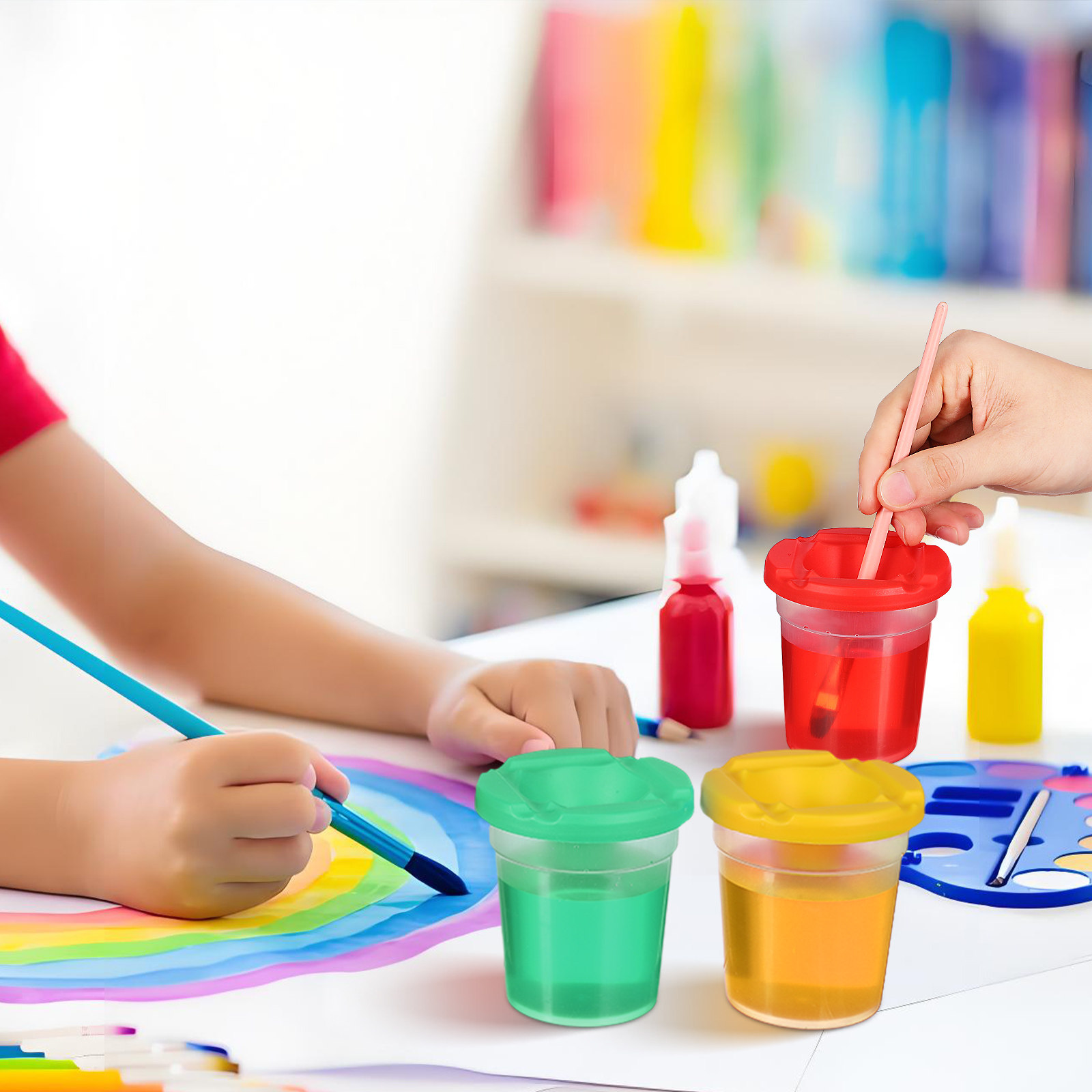 Art Craft Classes - ชุด 4 ชิ้น ถังล้างแปรงหมุนได้สำหรับเด็ก ขนาดกะทัดรัด แข็งแรง
