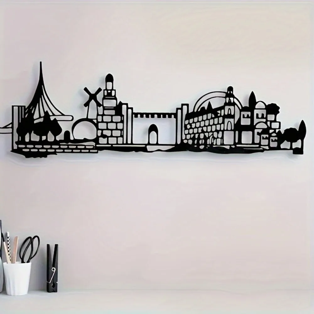 Art & Craft Of Problem Solving - CIFBUY งานศิลปะติดผนังเหล็ก ลายเส้นขอบฟ้าเยรูซาเล็ม ซิลลูเอทเมืองเก่า ดาวเดวิด ประติมากรรมโลหะ