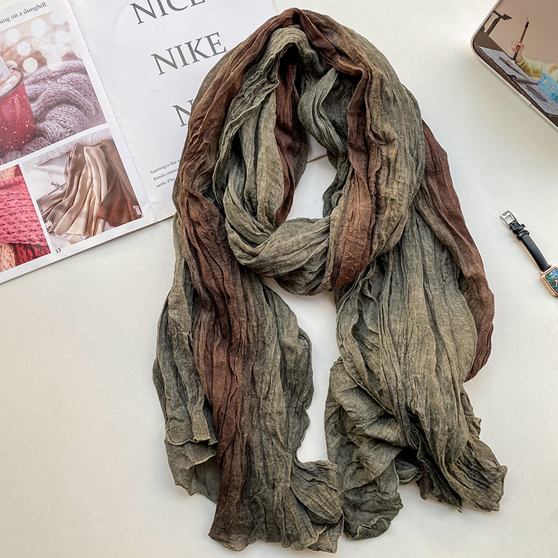 Silk Painting Dye - VREOVOR ผ้าพันคอสไตล์ชาติพันธุ์ย้อนยุคผู้หญิงผูกย้อมพับยาวเปลี่ยนสีทีละชั้นผ้าคลุมไหล่เกาหลีวรรณกรรมผ้าฝ้ายผ้าไหม