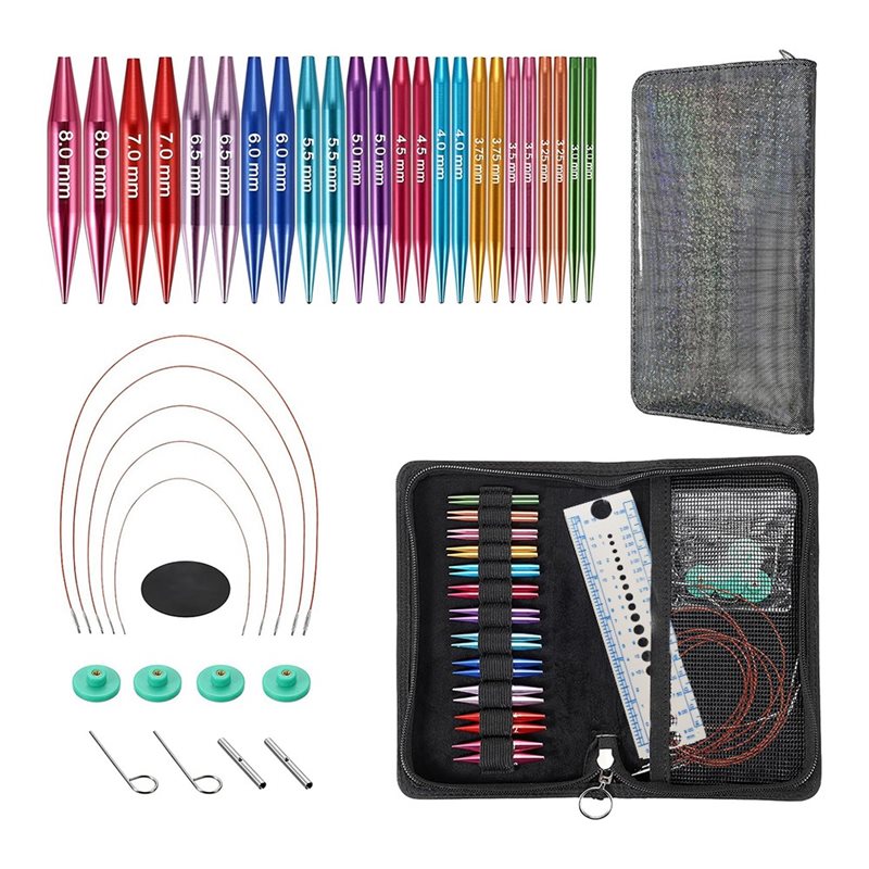Knitting Needle Circular - ชุดเข็มถักแบบเปลี่ยนได้ขนาดสั้น สำหรับผู้เริ่มต้น- ชุดเข็มถักวงกลมโลหะขนาด 2 นิ้ว (12